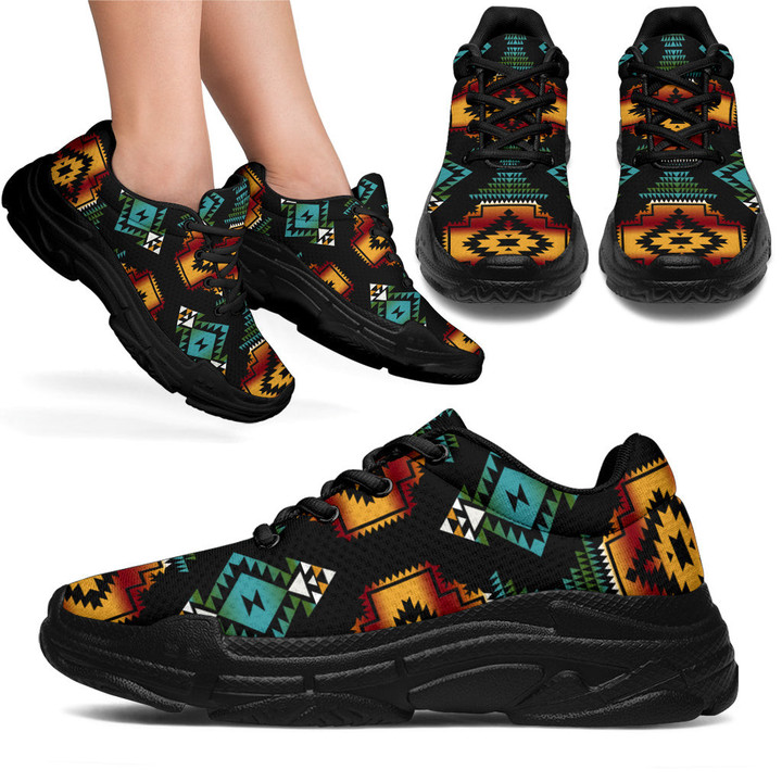 Native American Patterns Black Red Chunky Sneakers