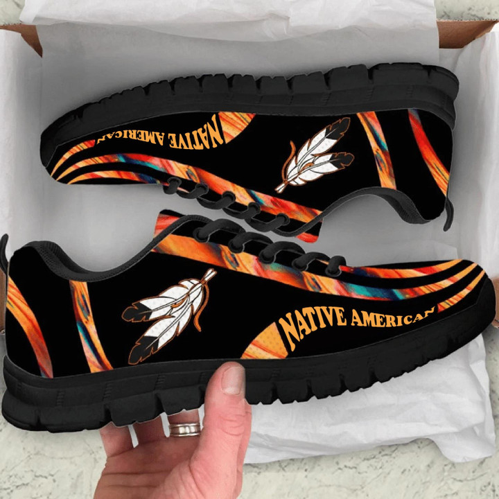 Orange Pattern Feather Native Sneakers 01