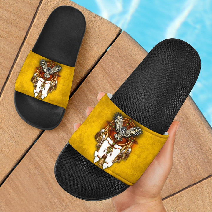 Owl Yellow Native American Slide Sandals 01