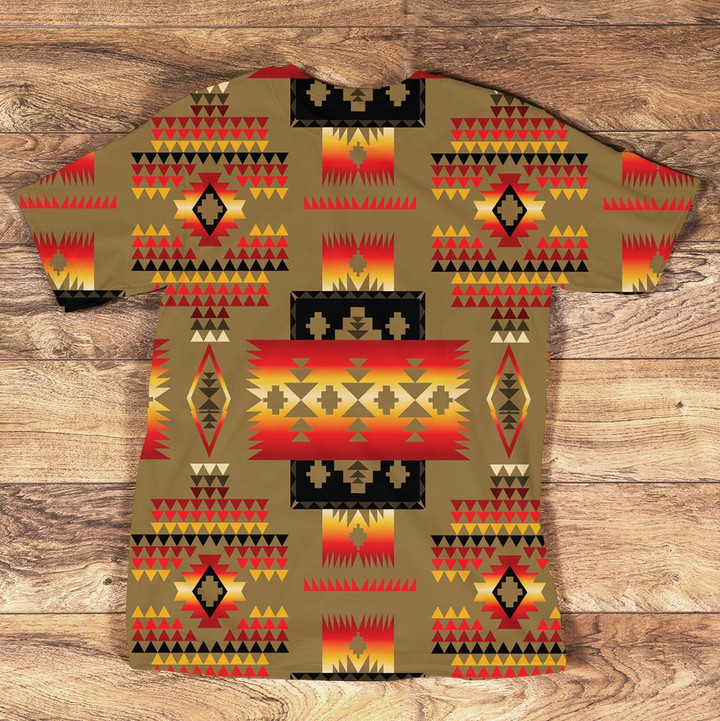 GB-NAT00046-3DTS04 Dark Brown Tribe Design Native American All-Over T-Shirt