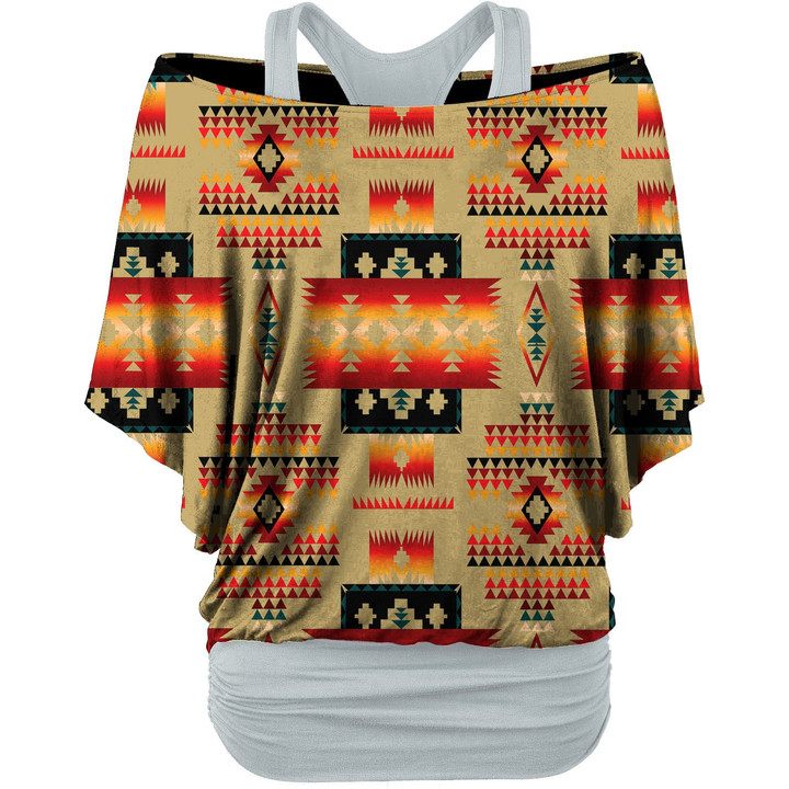 GB-NAT00046-15 Light Brown Pattern Women's Loose Dolman Sleeve Shirt