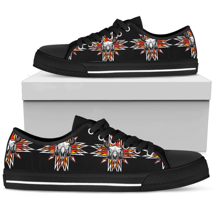 Bison Red Arrow Native American Design Low Top Canvas Shoes