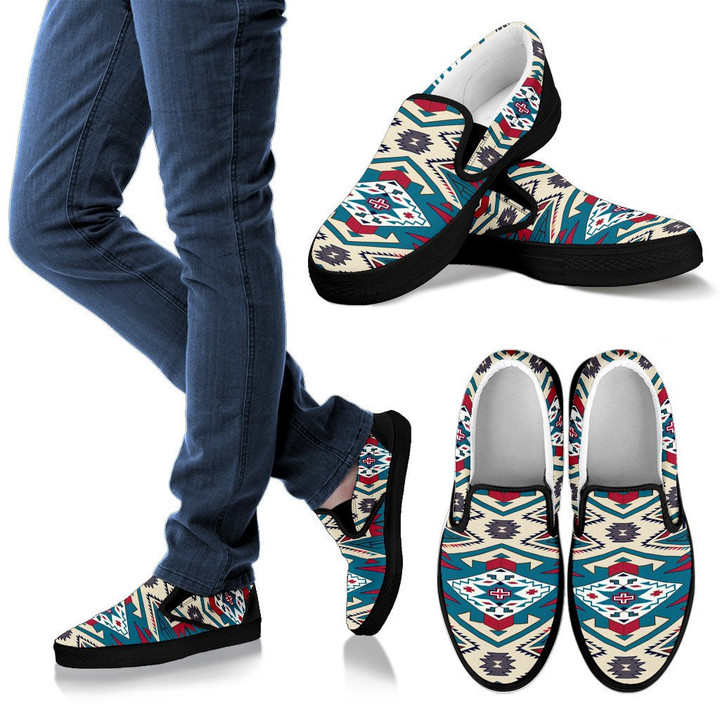Pink Blue Coloful Design Native American Slip Ons