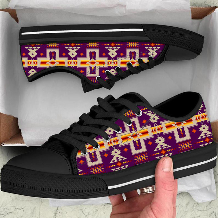 Purrple Tribe Design Native American Low Top Canvas Shoe