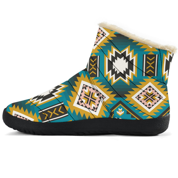 Turquoise Geometric Pattern Cozy Winter Boots