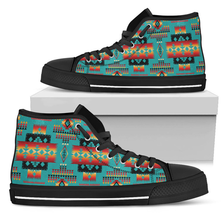 Blue Native Tribes Pattern Native American High Top Shoes