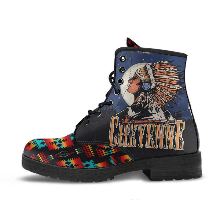Chief Black Native Tribes Pattern Native American Leather Boots