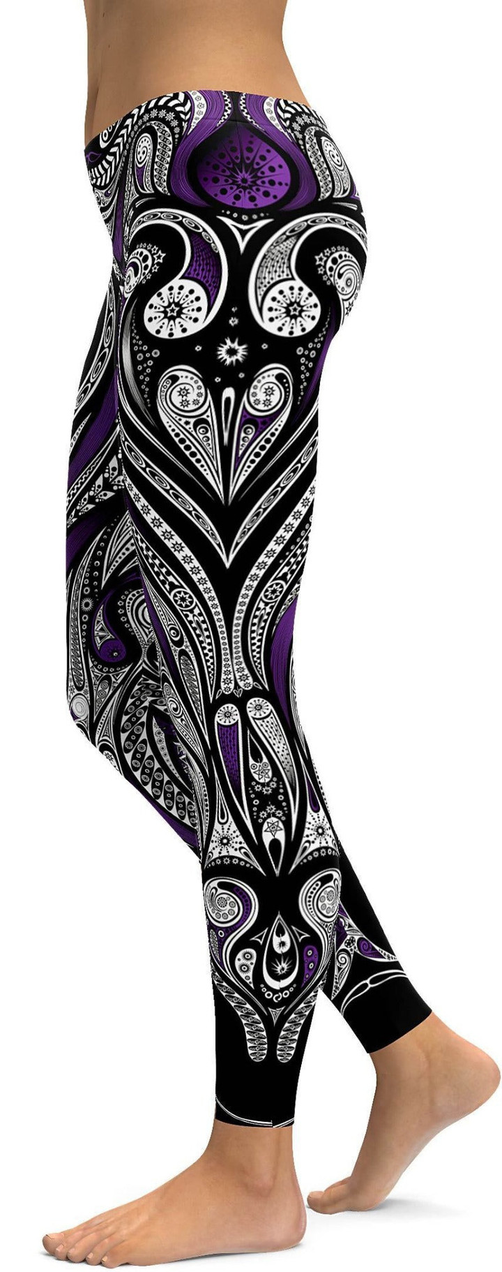 Purple Ornament Pattern High-Waisted Leggings