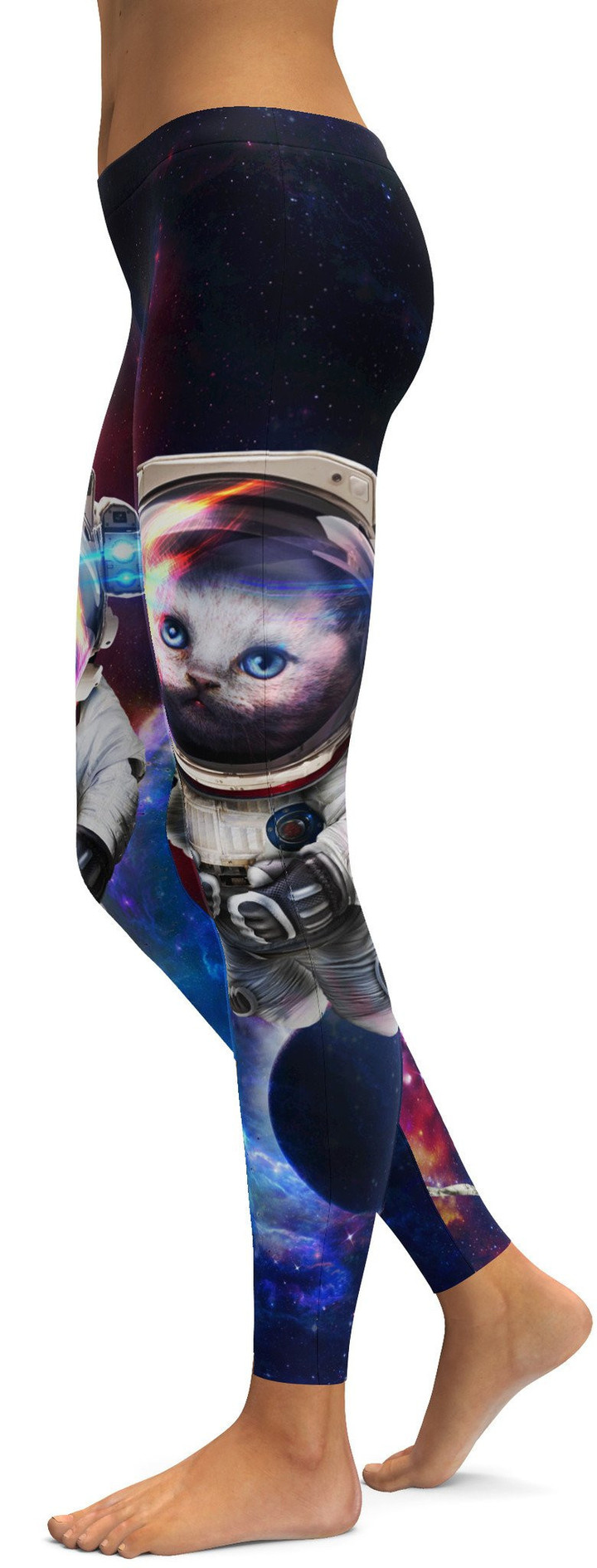 Vibrant Space Cat High-Waisted Leggings