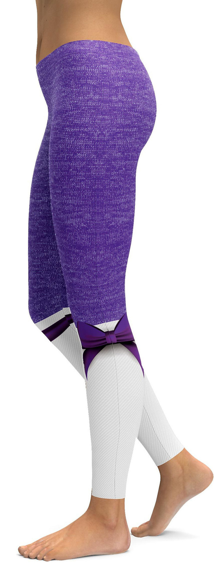 Purple Faux Heathered Bow High-Waisted Leggings