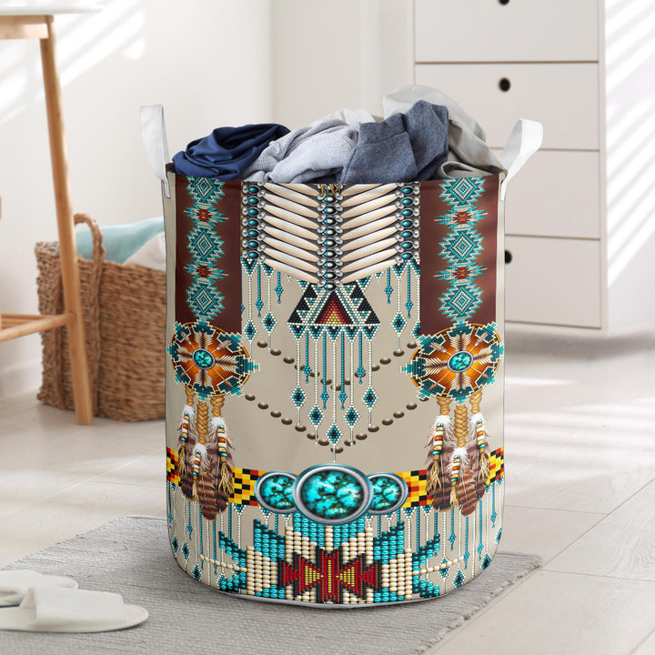 Turquoise Blue Pattern Breastplate Laundry Basket