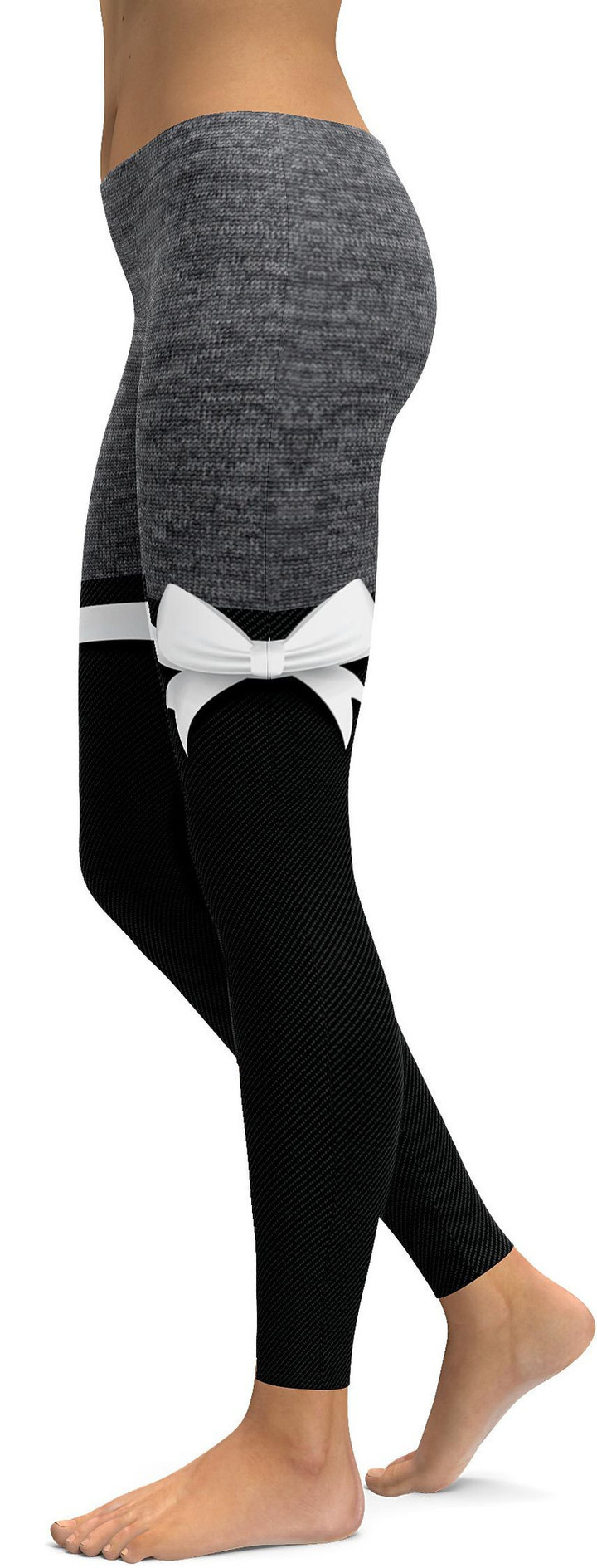 Grey Heathered Thigh High Bow High-Waisted Leggings