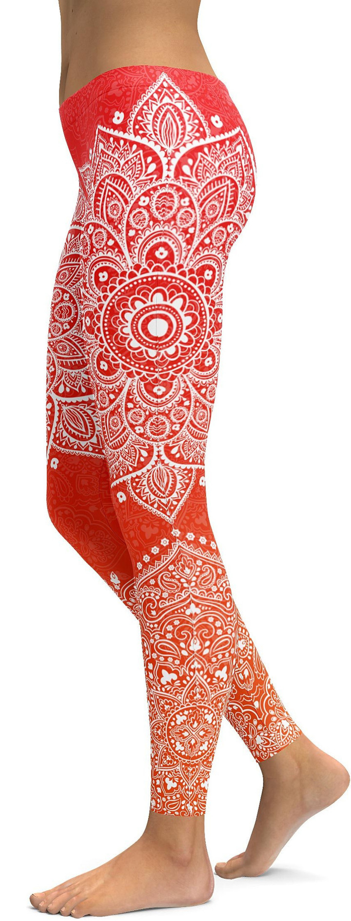 Red to Orange Mandala High-Waisted Leggings