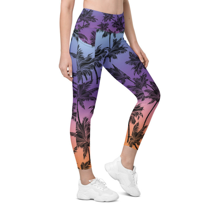 Tropical Palm Trees High Waist Leggings with Pockets