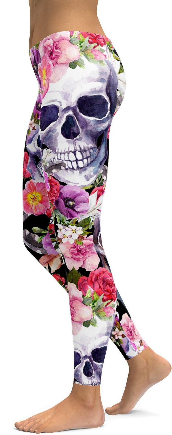 Colorful Floral Skull High-Waisted Leggings