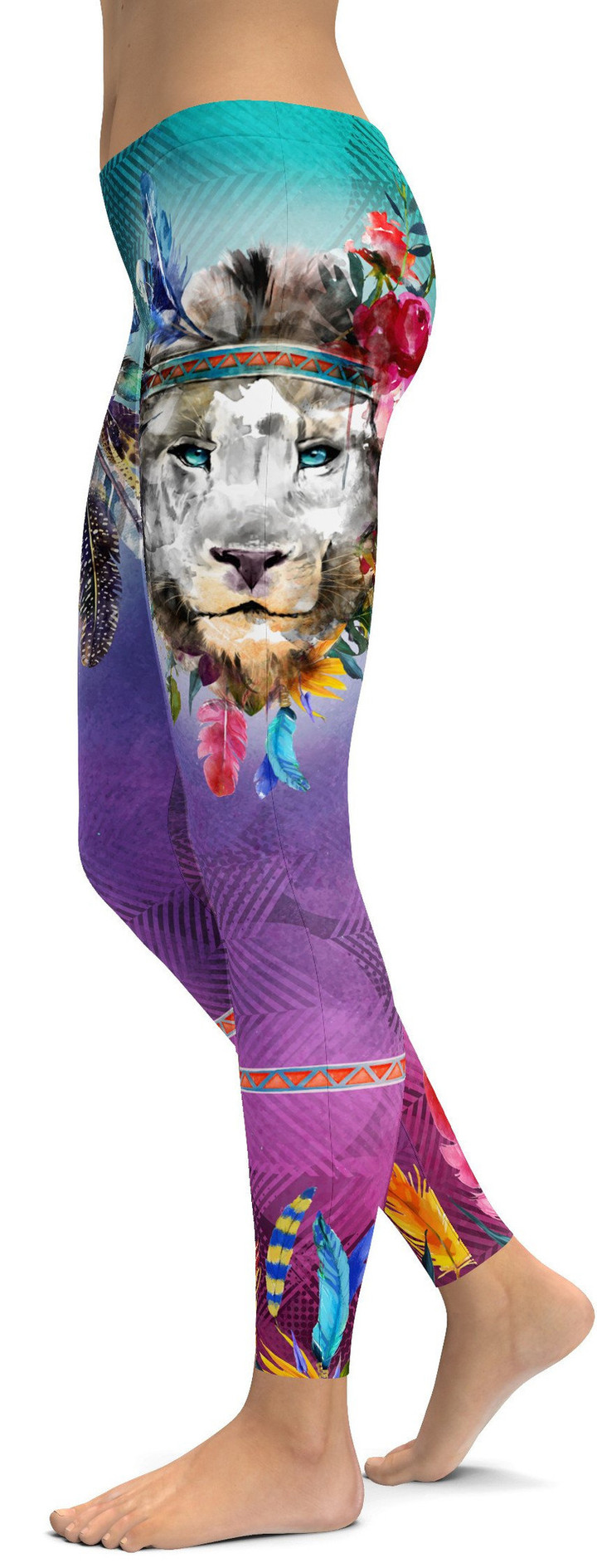 Watercolor Lion High-Waisted Leggings