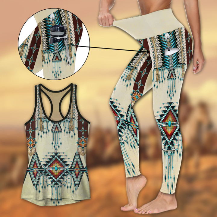 Native American Pattern 2 Activewear Outfit: Racerback Tank Top & High Waist Leggings with Pockets Outfit