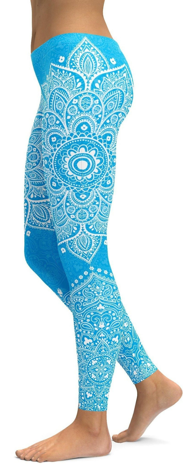 Cyan Blue Mandala High-Waisted Leggings