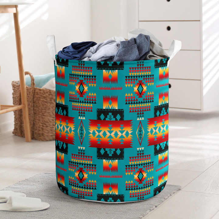 Blue Tribes Pattern Laundry Basket 01