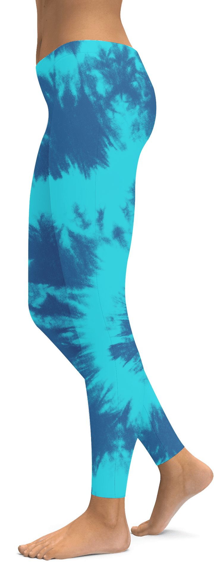 Blue & Aqua Tie Dye High-Waisted Leggings