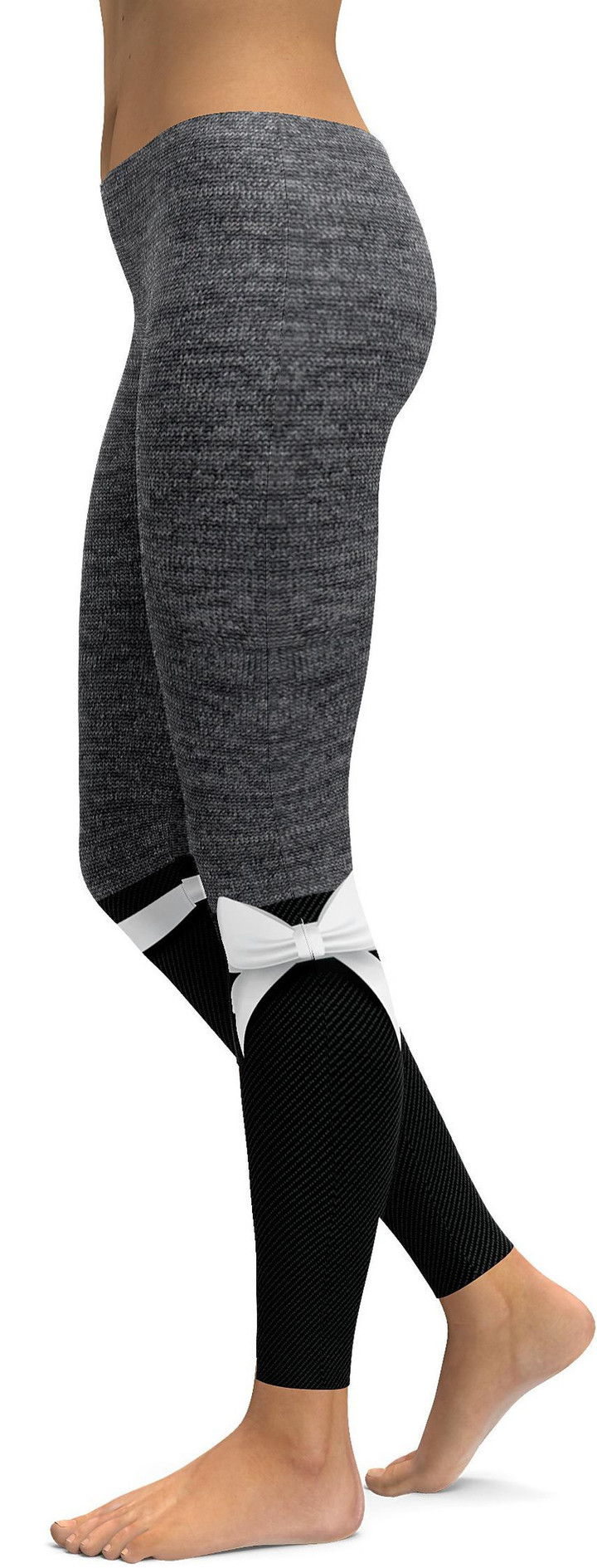 Grey Faux Heathered Bow High-Waisted Leggings