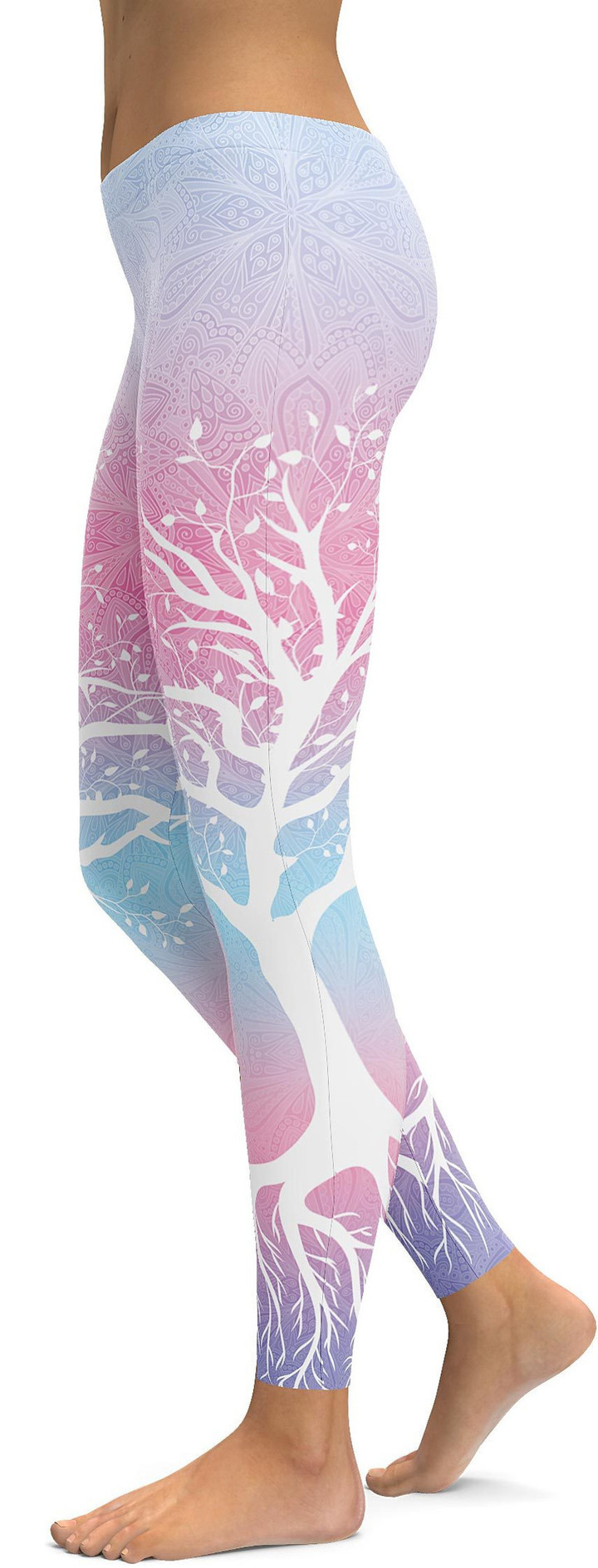 Pastel Blue & Pink Tree of Life High-Waisted Leggings