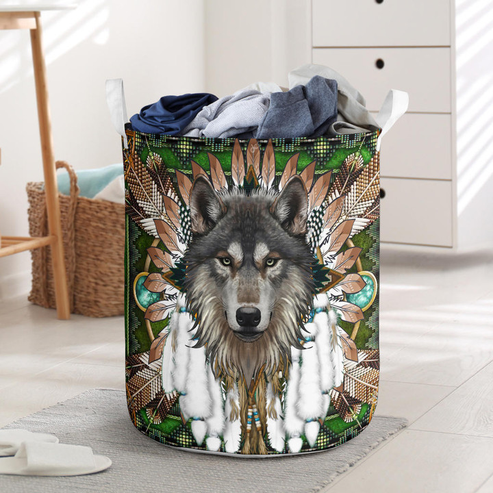 Mandala Wolf Native Laundry Basket 02