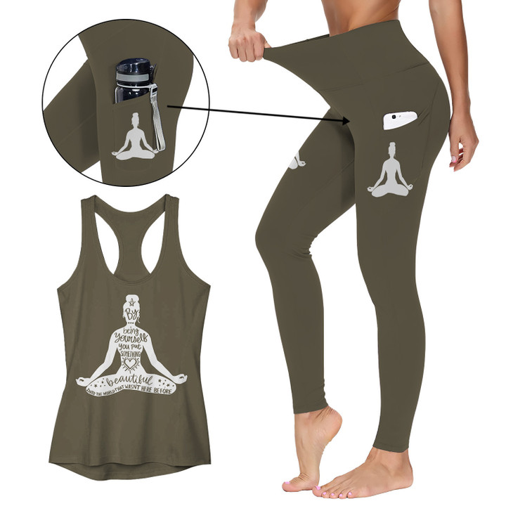 Being Yourself Yoga Activewear Outfit: Racerback Tank Top & High Waist Leggings with Pockets Outfit