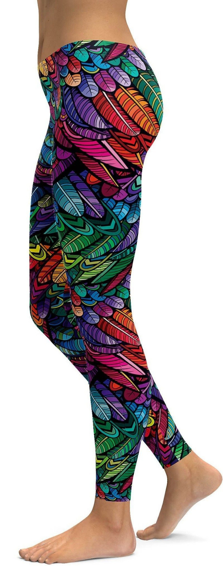 Colorful Feathers High-Waisted Leggings