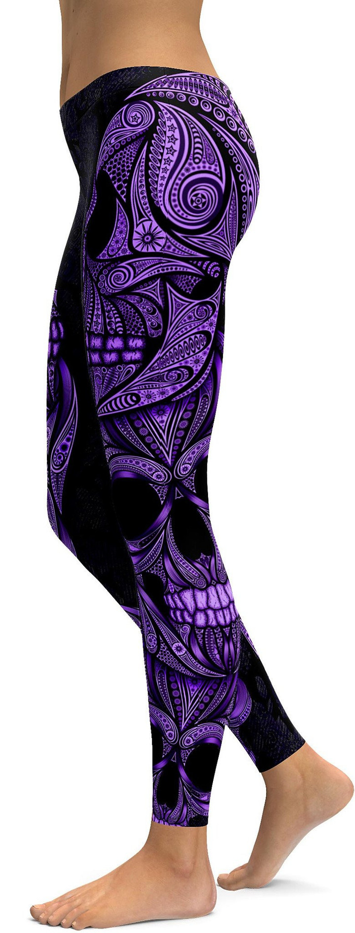 Purple Ornamental Skull High-Waisted Leggings