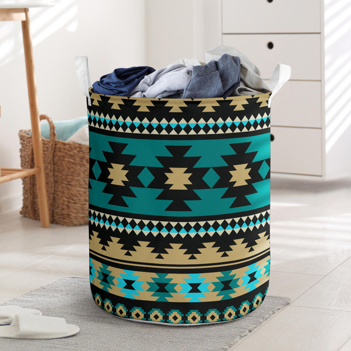 Green Ethnic Aztec Pattern Laundry Basket