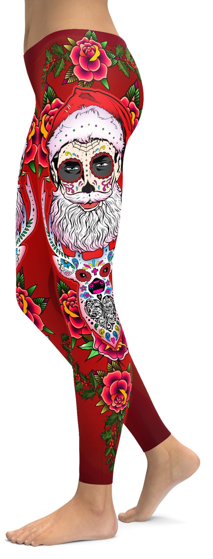 Santa & Rudolph Sugar Skull High-Waisted Leggings