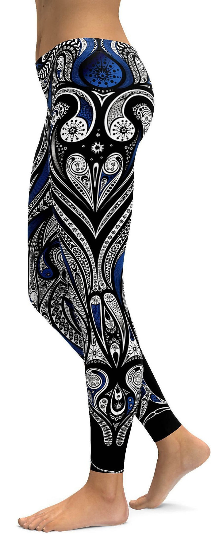 Blue Ornament Pattern High-Waisted Leggings