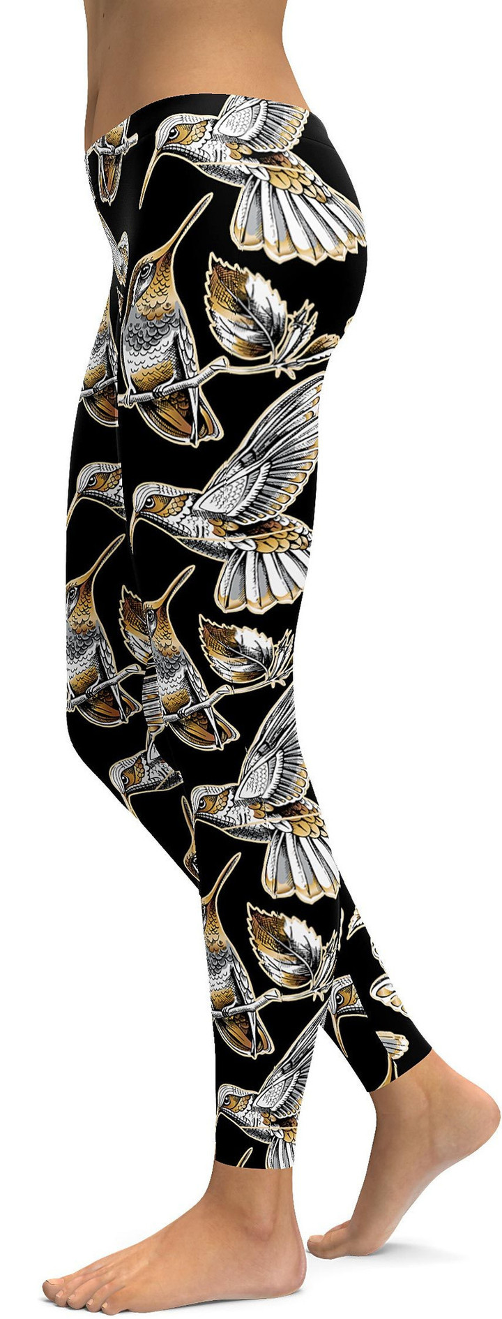 White&Gold Hummingbird High-Waisted Leggings
