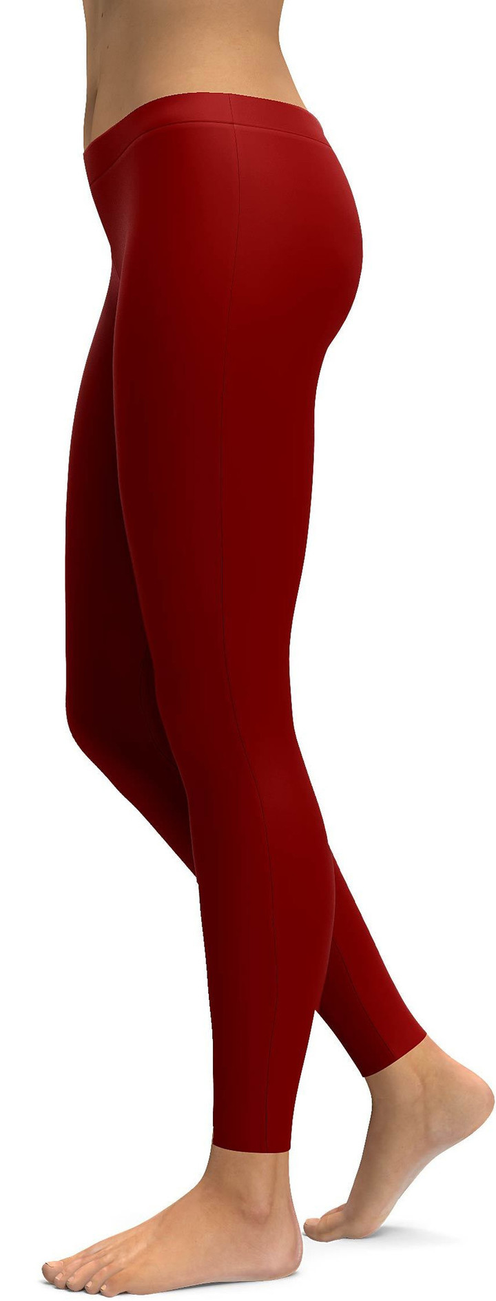 Solid Deep Red High-Waisted Leggings