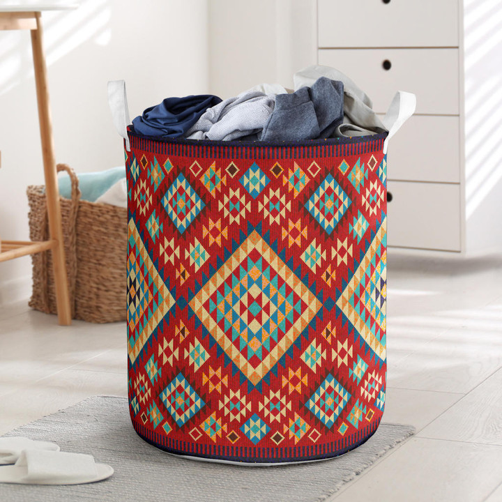 Geometric Red & Green Pattern Laundry Basket