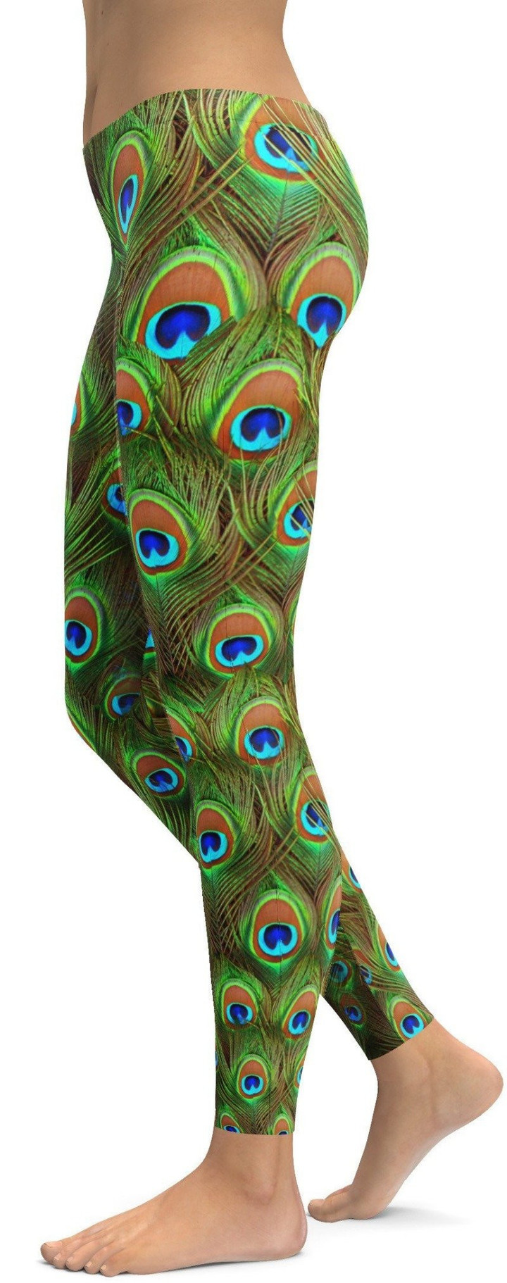 Peacock Feathered High-Waisted Leggings