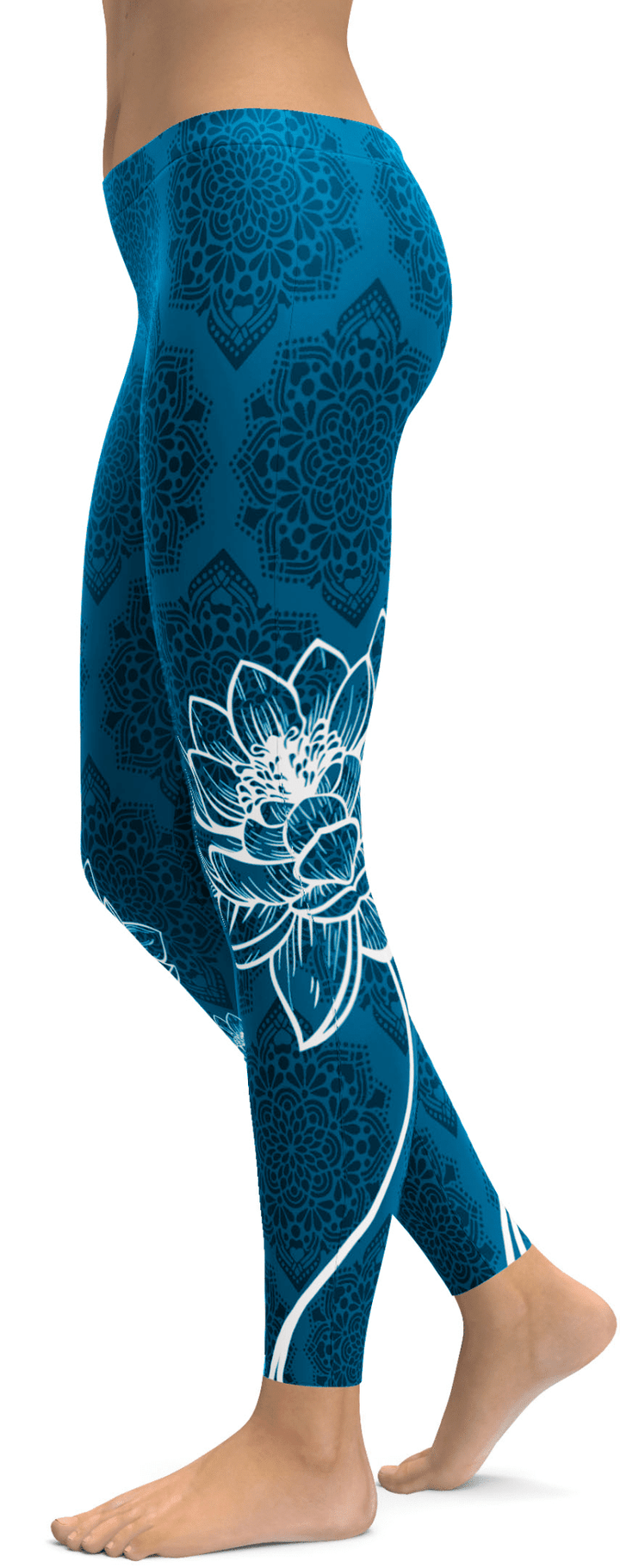 Electric Blue Lotus High-Waisted Leggings