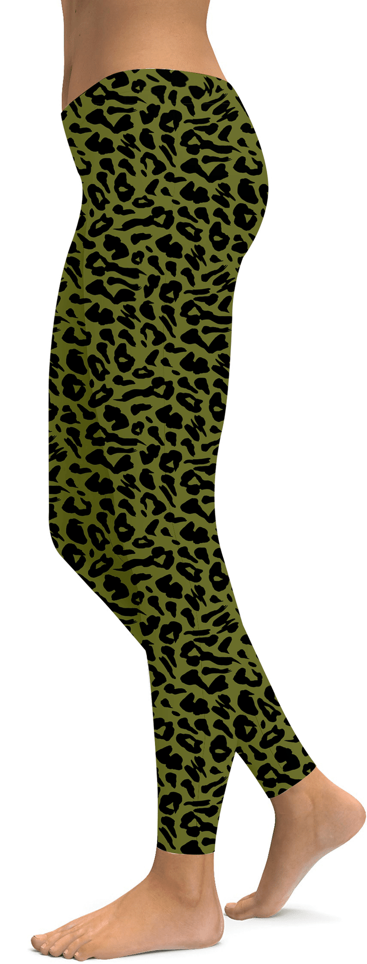 Olive Green Leopard Skin High-Waisted Leggings