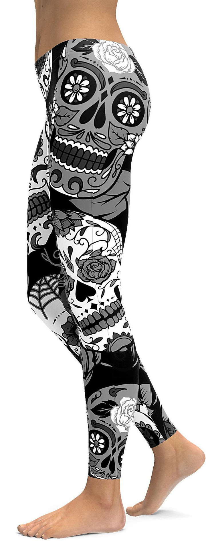Black & White Sugar Skull High-Waisted Leggings