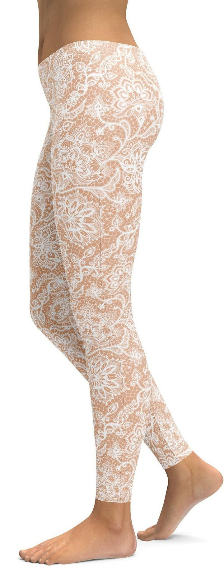 White Faux Lace High-Waisted Leggings