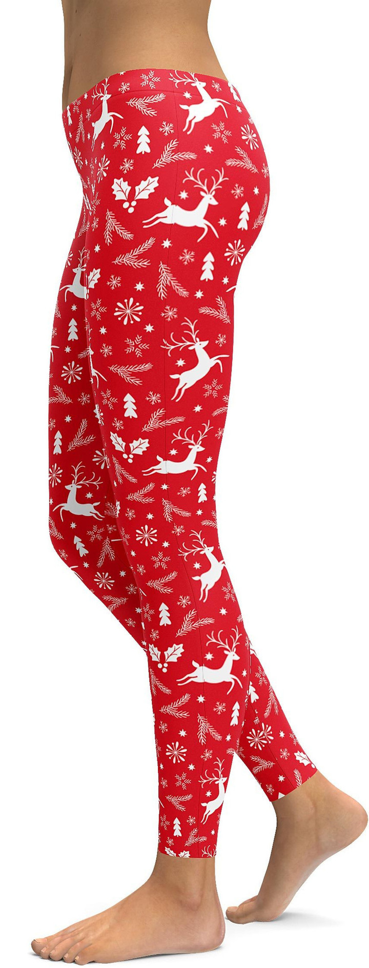 Red Reindeer Christmas High-Waisted Leggings