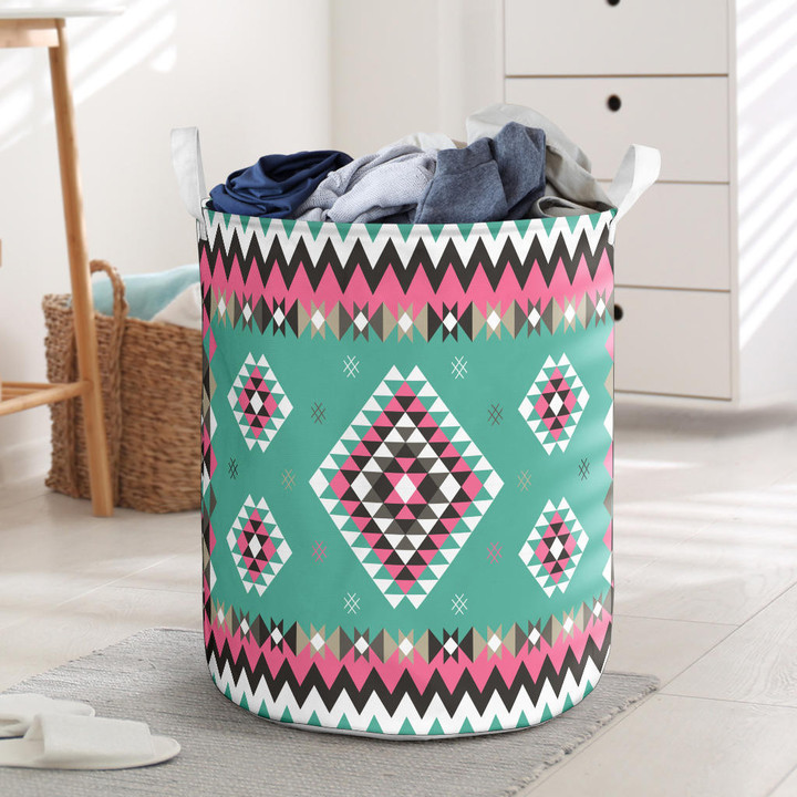 Ethnic Geometric Pink Pattern Laundry Basket