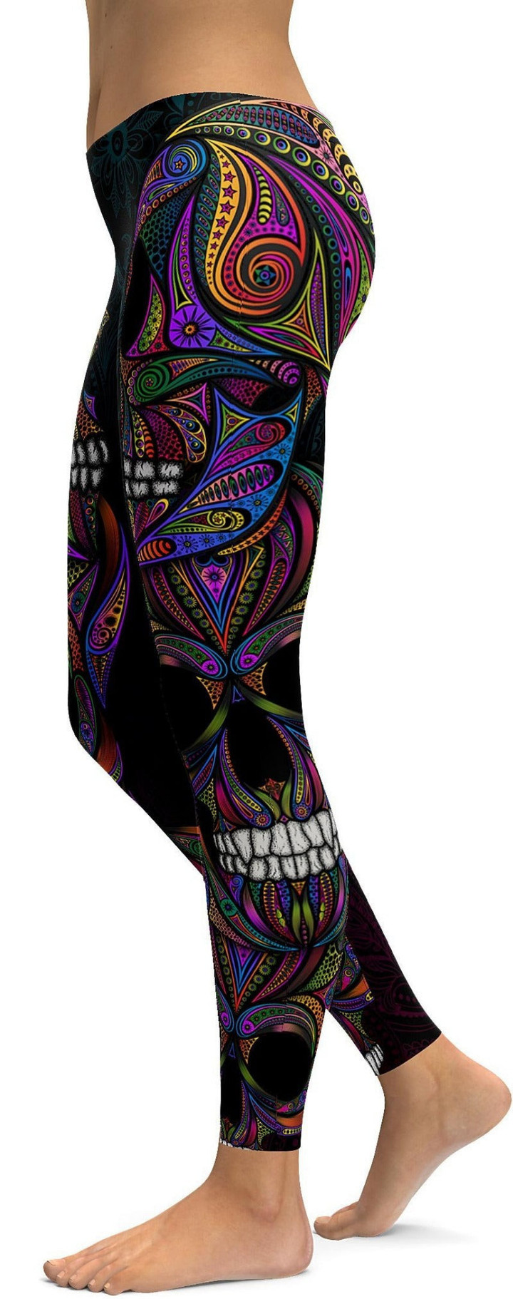 Colorful Ornamental Skull High-Waisted Leggings