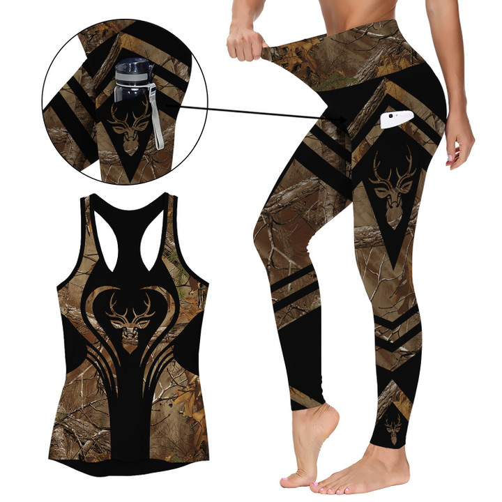 Hunting Activewear Outfit - Racerback Tank Top & High Waist Leggings with Pockets Outfit