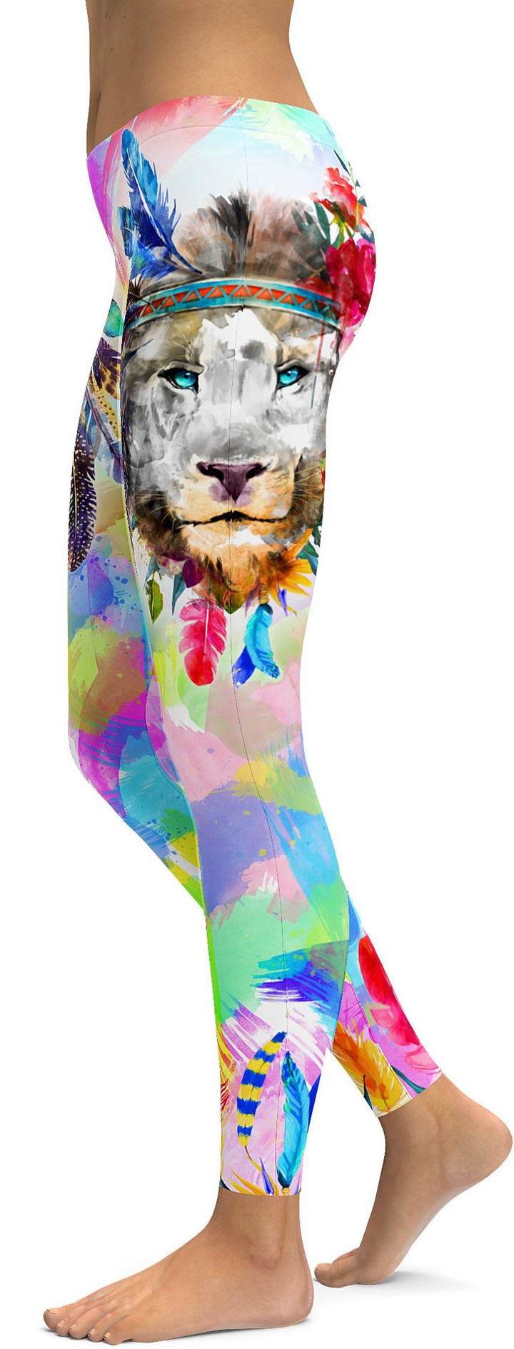 Watercolor Colorful Lion High-Waisted Leggings