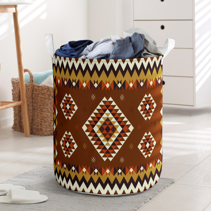 Ethnic Geometric Brown Pattern Laundry Basket
