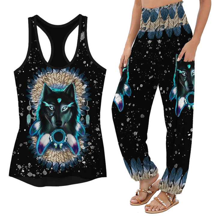 Native American Wolf 4 Racerback Tank Top & Harem Pants Outfit