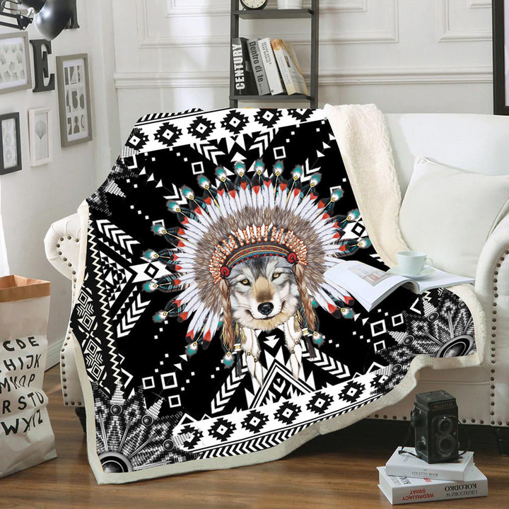 Wolf Pattern Black Native Blanket