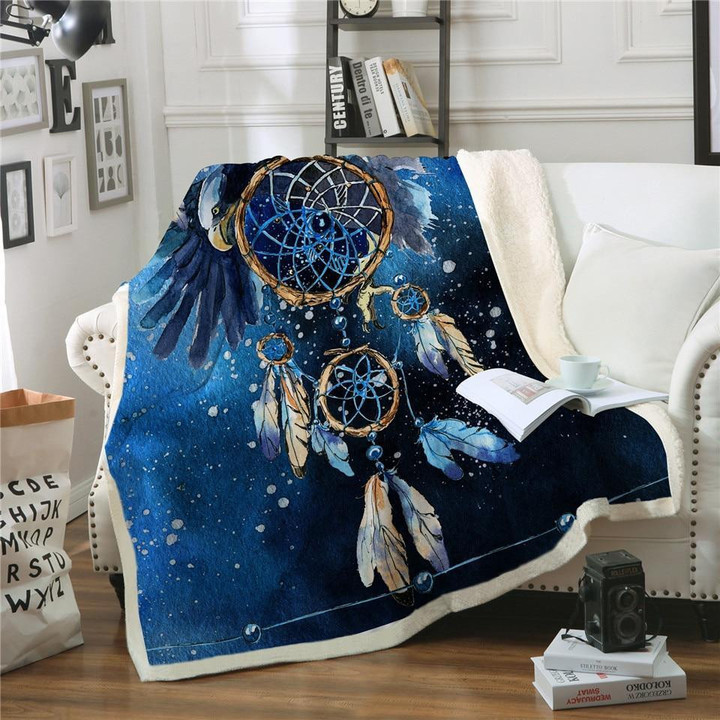 Blue Galaxy Dreamcatcher Throw Blanket Native American Artwork